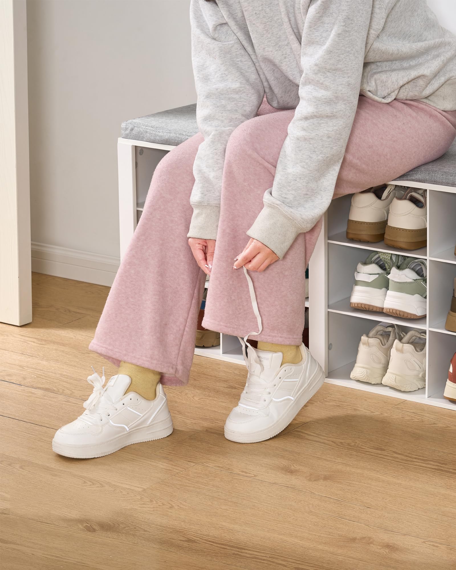 Shoe Bench with Cushion, Entryway Storage Bench