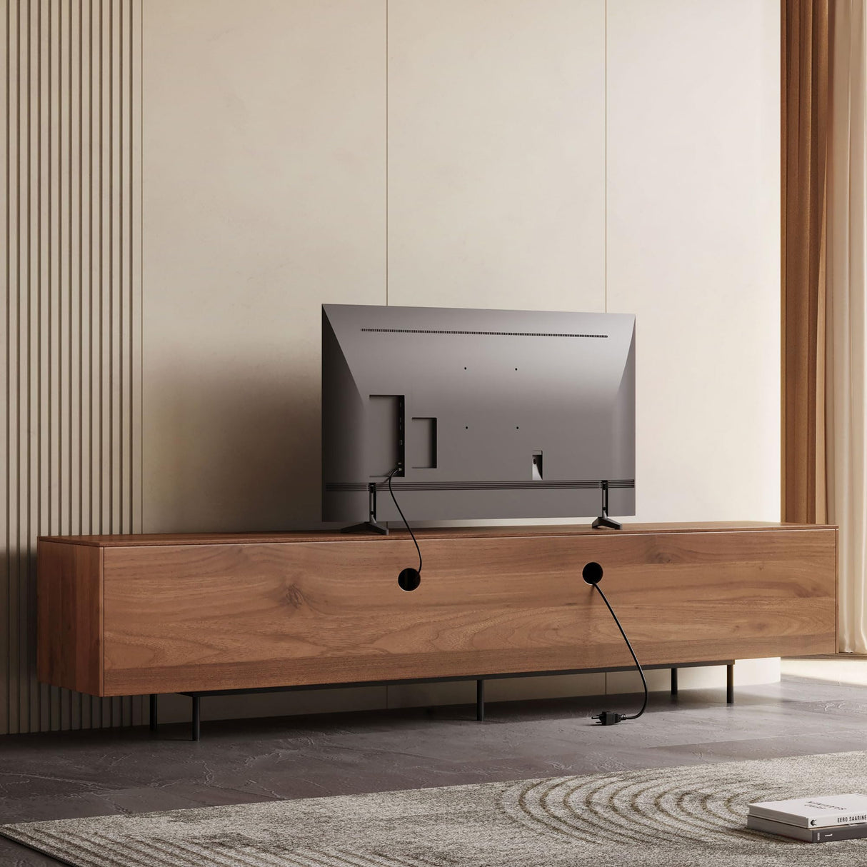 94.5" Mid-Century Modern TV Stand for 80+ Inch TVs - Walnut Entertainment Center