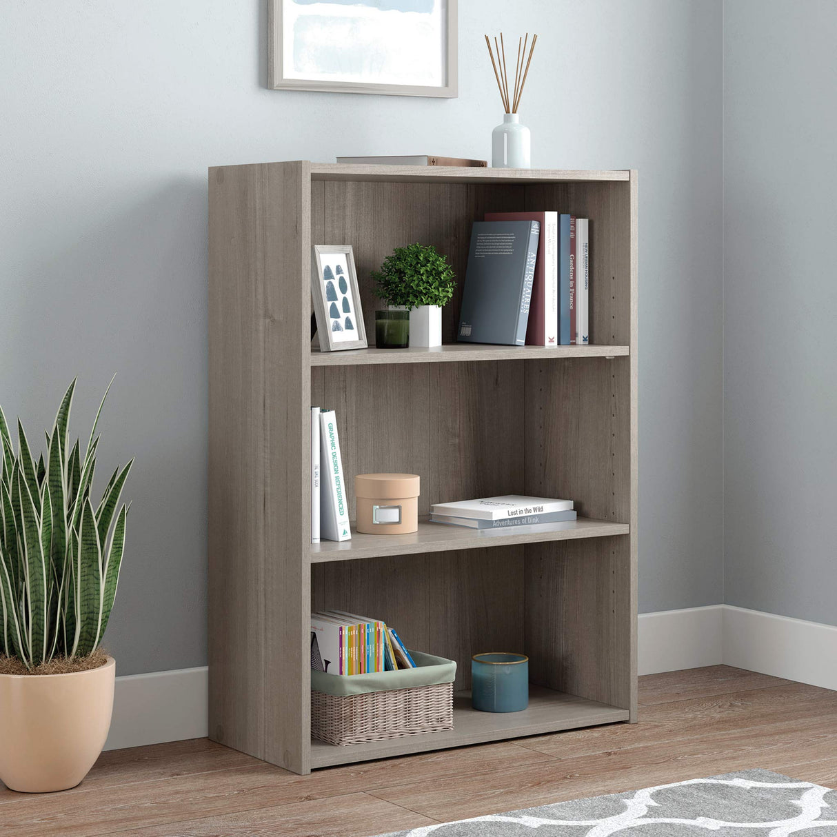 Beginnings Small 3-Shelf Bookcase/Book Shelf, Silver Sycamore Finish