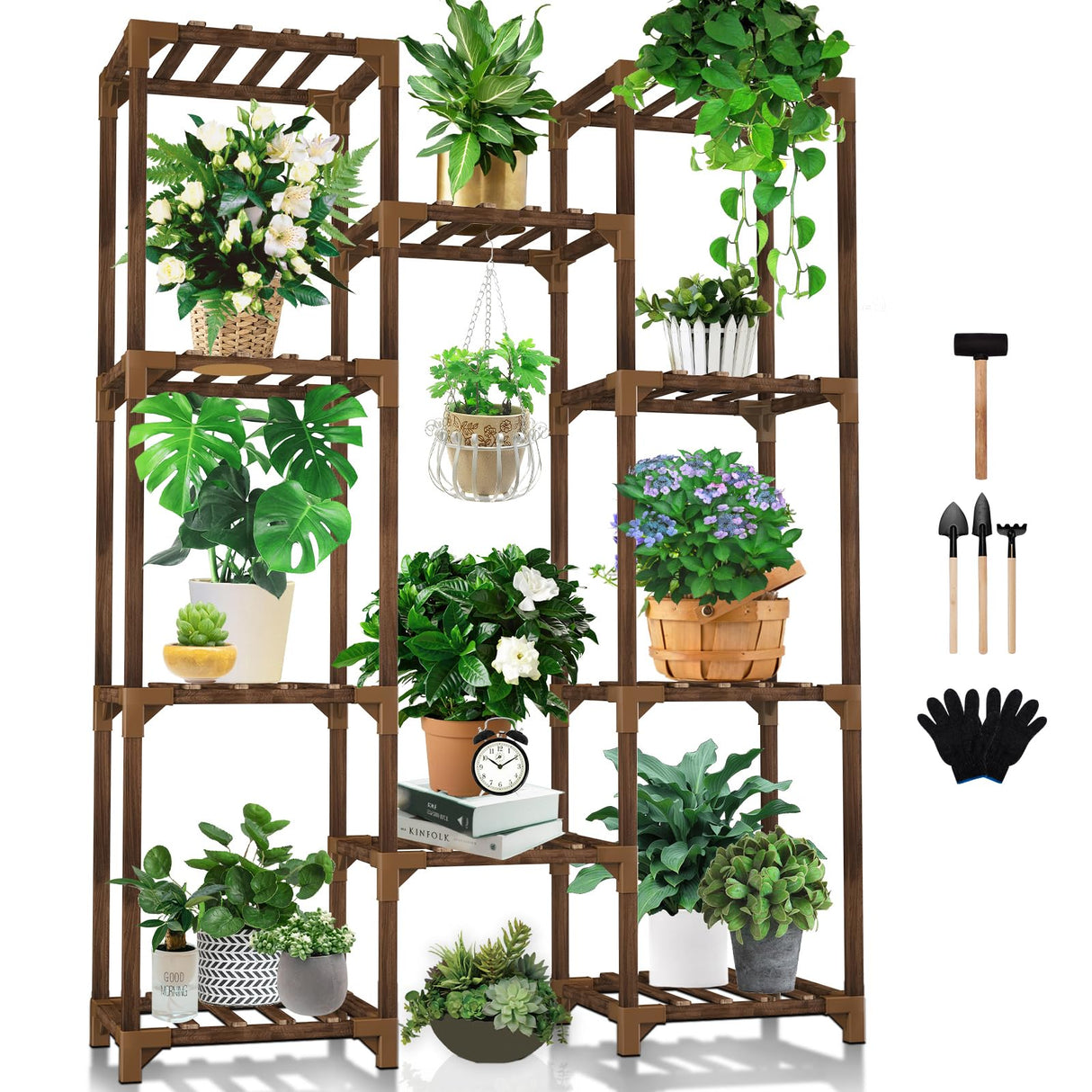 Plant Stand Indoor Outdoor, Tall Plant Shelf for Multiple Plants, 10 tiers 11 Pot Large Plant
