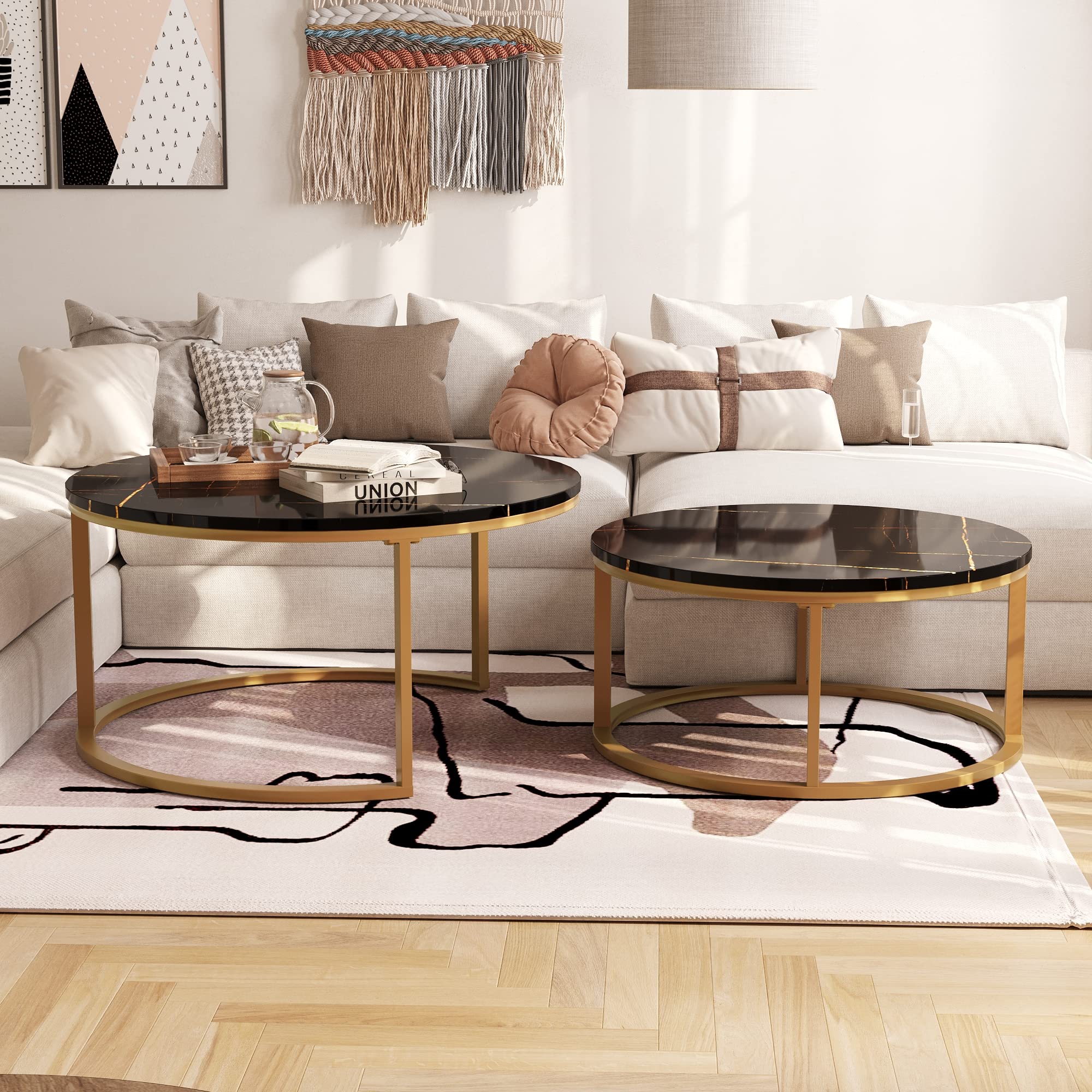 Round Coffee Table Nesting Tables Set of 2, Large : Ø 34.0", Small : Ø 26.0"