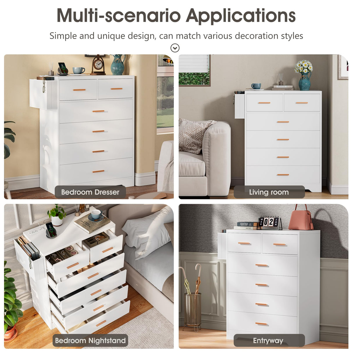 6 Drawer Dresser for Bedroom with Charging Station, Modern Chest of Drawers for Closet,