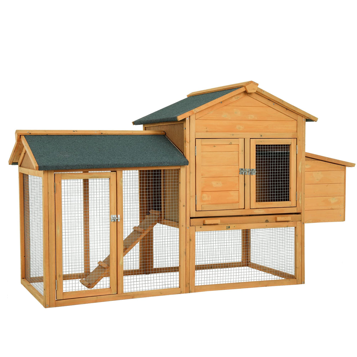 Chicken Coop 75.7" Large Hen House Wooden Multi-Level Poultry Cage