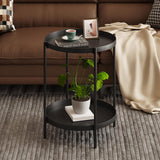 Black Round End Table, Small Metal Side Table with Removable Tray