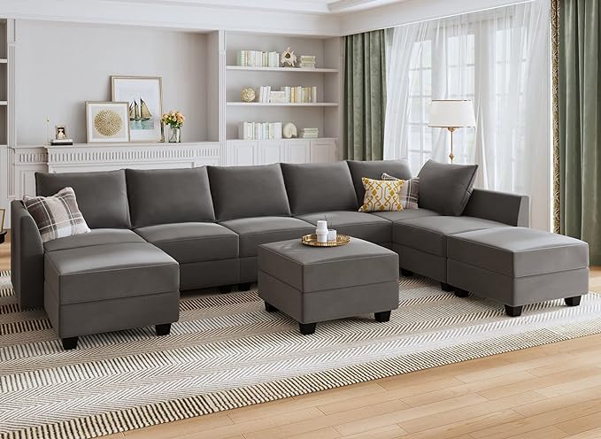 Modular Sofa Sectional Sleeper Couch with Ottoman Velvet 6 Seater Sofa with Storage