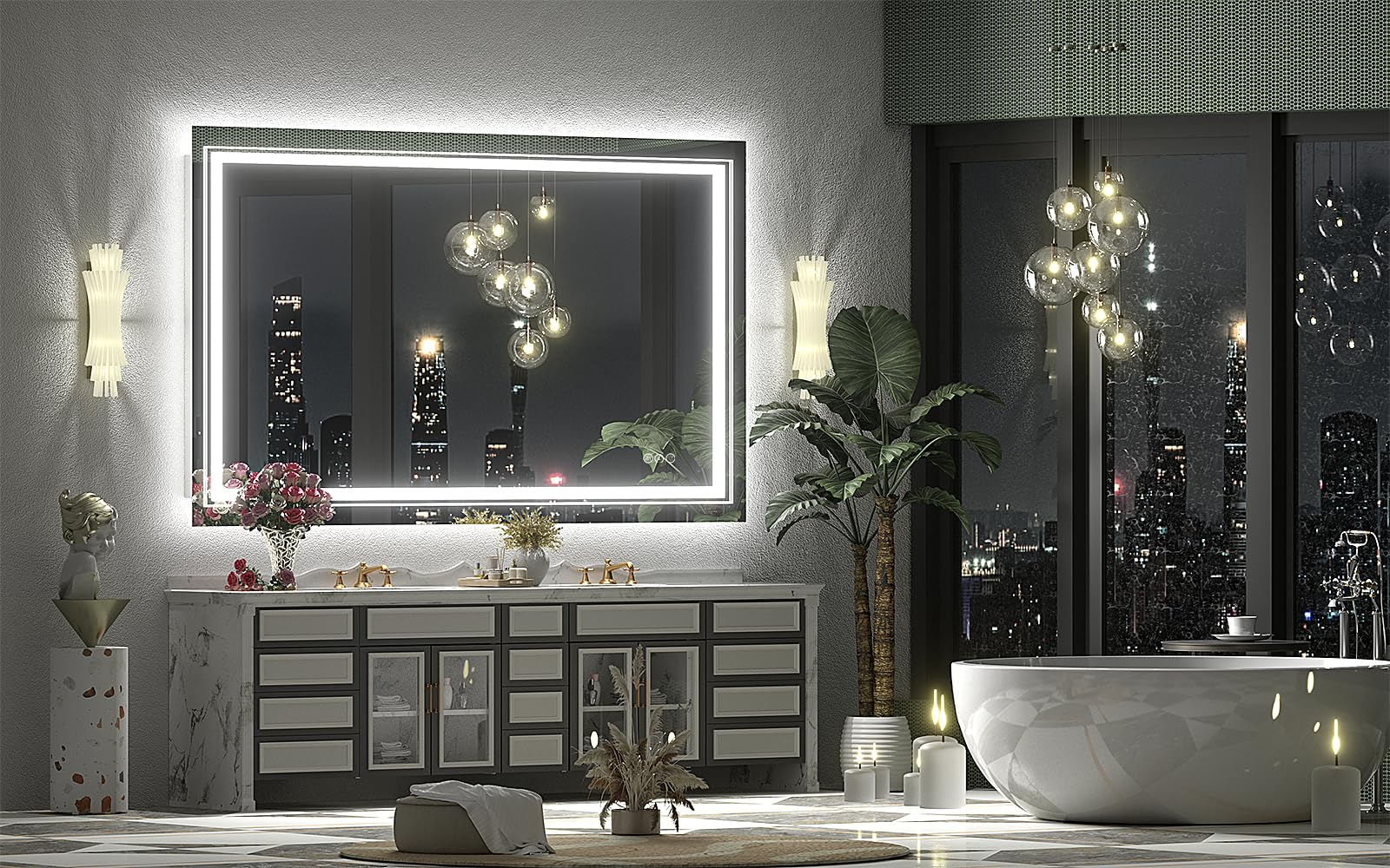 Bathroom Mirror with Lights,  Front and Backlit Bathroom LED Mirror