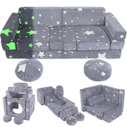 13PCS Kids Play Couch, Foam Modular Kids Couch Sofa, Glowing Toddler Couch Convertible Baby Play Couch Children Sofa for Playroom Bedroom (Gray)