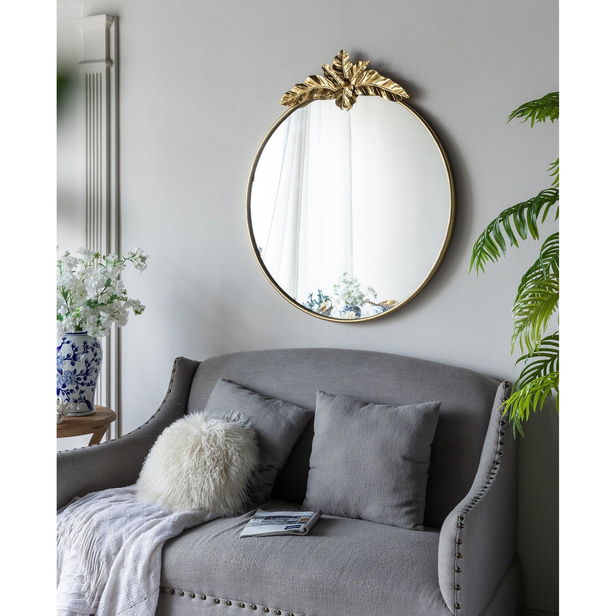 Arched Wall Decor Mirror with Metal Frame - Gold 36" x 41"