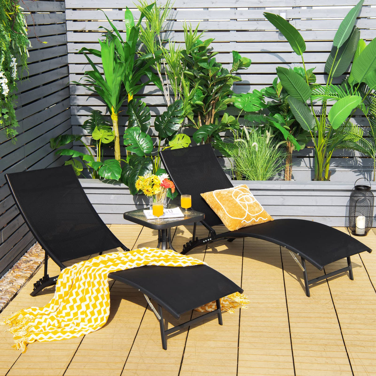 Outdoor Chaise Lounge Set of 2, Foldable Pool Lounge Chairs with 5-Position