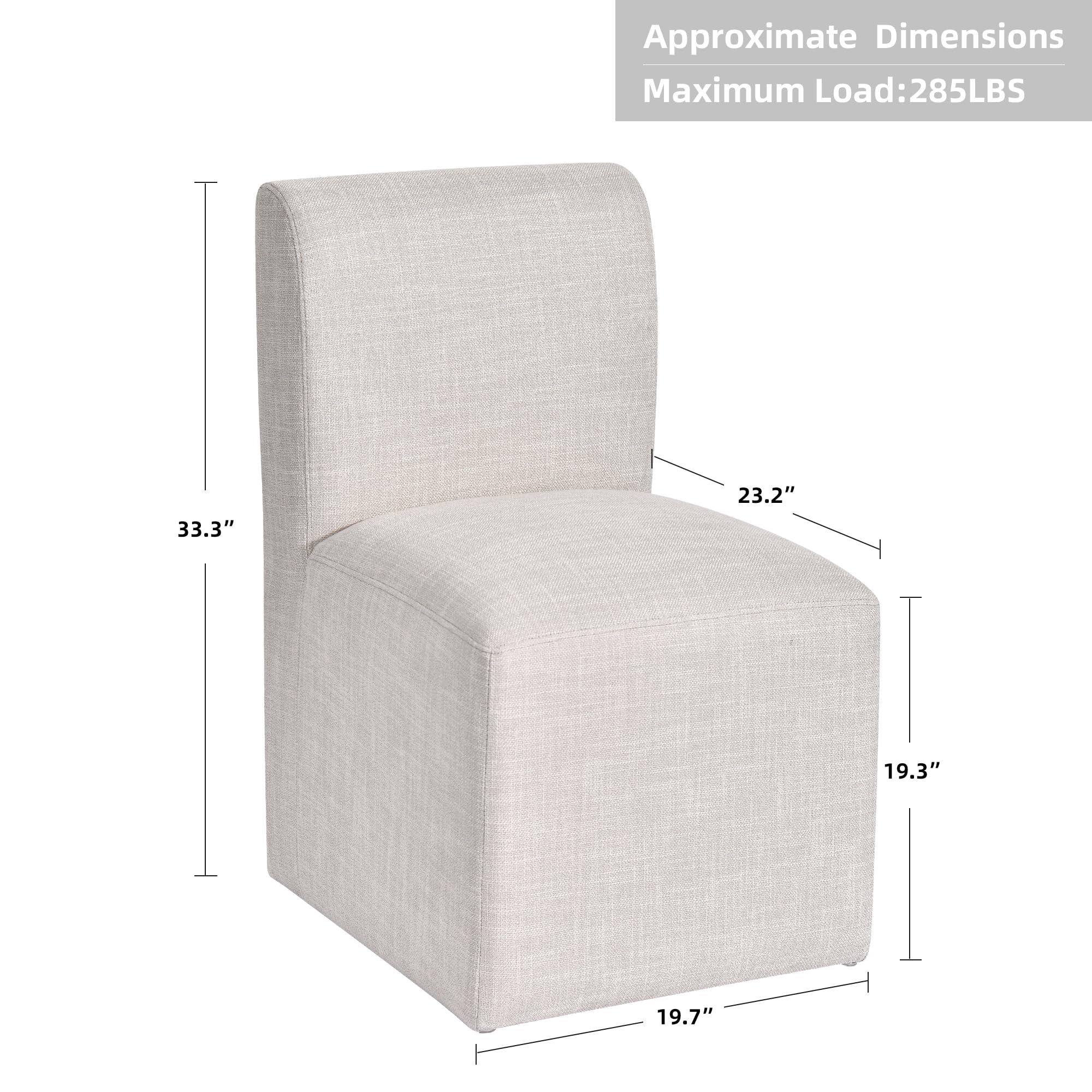 DUHOME Upholstered Dining Chair with Casters,Armless Modern Rolling Linen Dining Chairs with Wheels for Dining Room Bedroom Reading Room Living Room