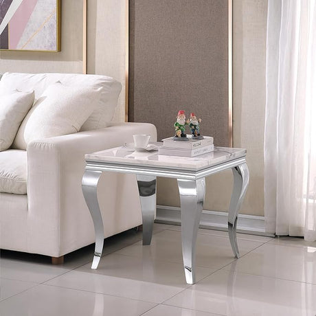 47" Marble Coffee Table, Modern Faux White Marble Coffee Table with Stainless Steel Legs