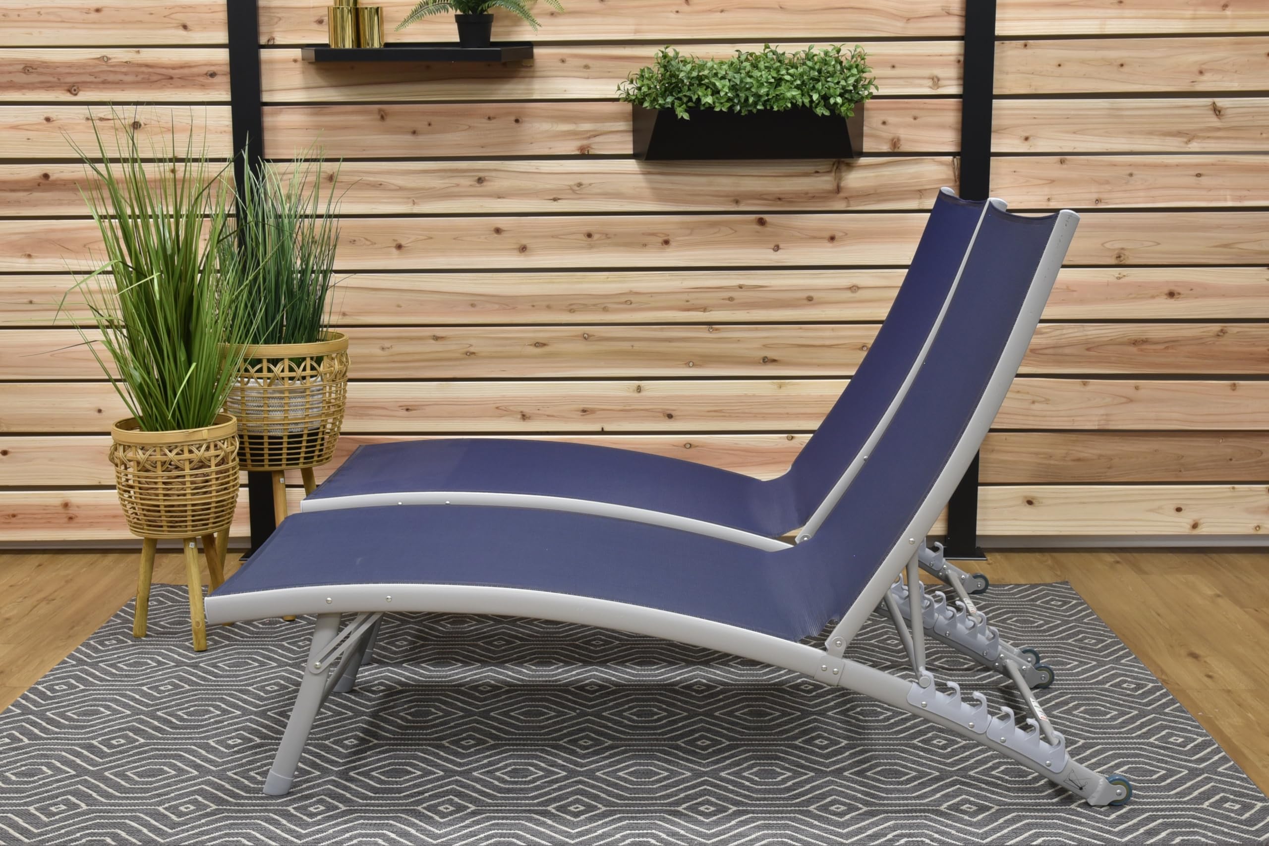 6 Position Aluminum Stackable Lounger Set with Wheels, Made with Premium Durable Outdoor Fabric