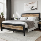 Heavy Duty Metal Bed Frame Queen Size, Platform Bed Frame with Wooden Headboard Footboard,