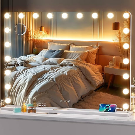 Vanity Mirror with Lights, 31.5" x 23.6" Hollywood Mirror, Makeup Mirror with 17 Dimmable