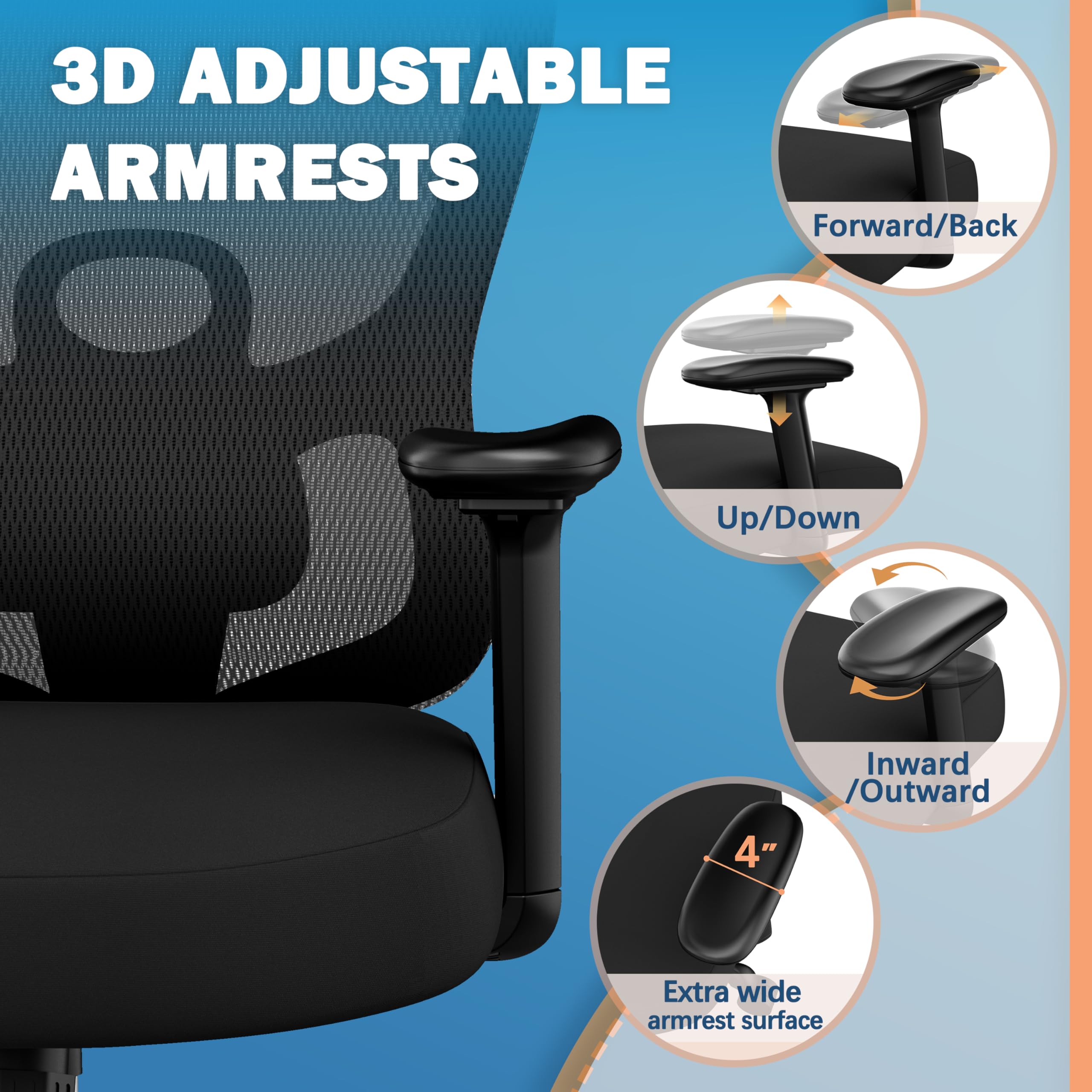 Ergonomic Office Chair with Adjustable Lumbar Support and 3D Armrests
