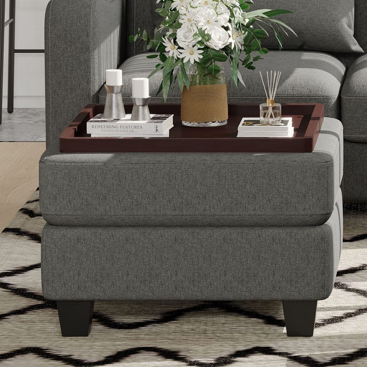 Upholstered Storage Ottoman with Coffee Table Top