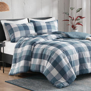 Plaid Twin Comforter Set for Teen, Farmhouse Comforter Twin Size Bed, Blue and White Comforter, Grid Buffalo Lightweight 3 Pieces Bed Sets Includes 1 Comforter, 1 Shams (66 x 90 Inch)