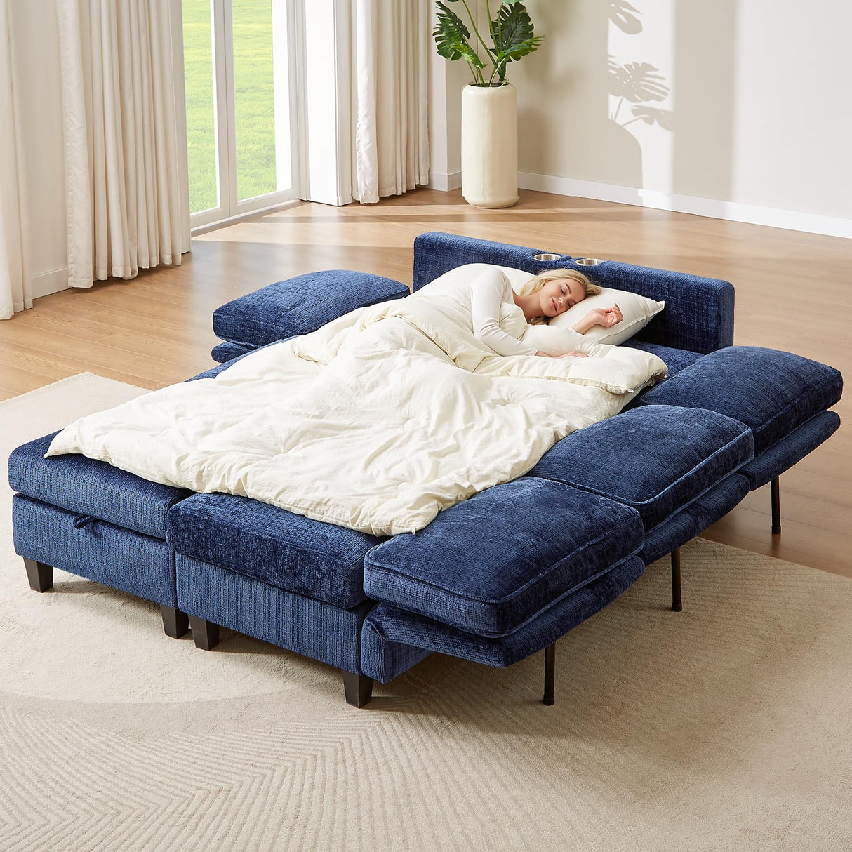 110" U-Shaped Modular Sectional Sofa, Convertible Sleeper Sofa Couch Bed