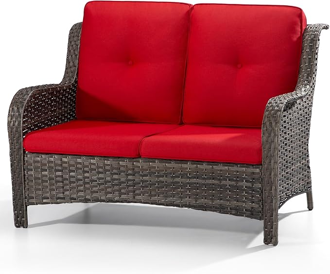 Outdoor Patio Wicker Loveseat Sofa - 2-Seater Rattan Sofa for Outside Patio Garden