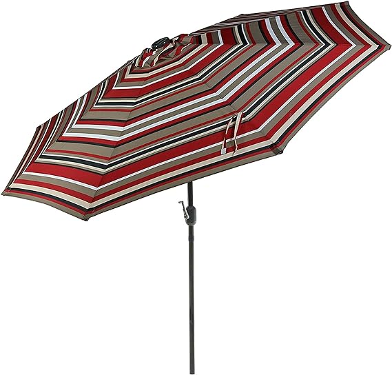 9 Foot Outdoor Patio Umbrella with Solar Lights & Tilt/Crank