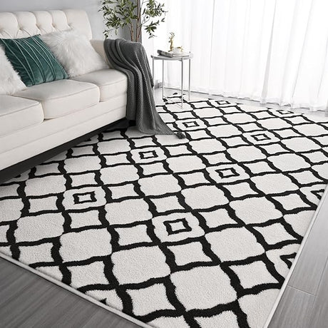 Ultra Soft Shag Area Rug for Bedroom, 5x8 Black/White Large Fluffy Geometric Living RoomRugs,