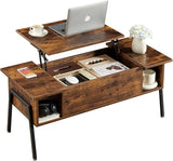 Wood Lift Top Coffee Table with Hidden Compartment and Storage Shelf