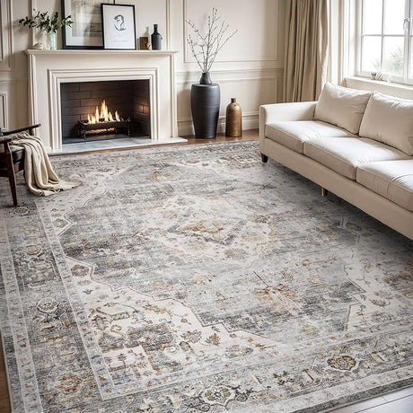 Area Rug 5X7 Rugs for Living Room-Vintage Soft Beige Rugs for Bedroom-Non Slip Carpet