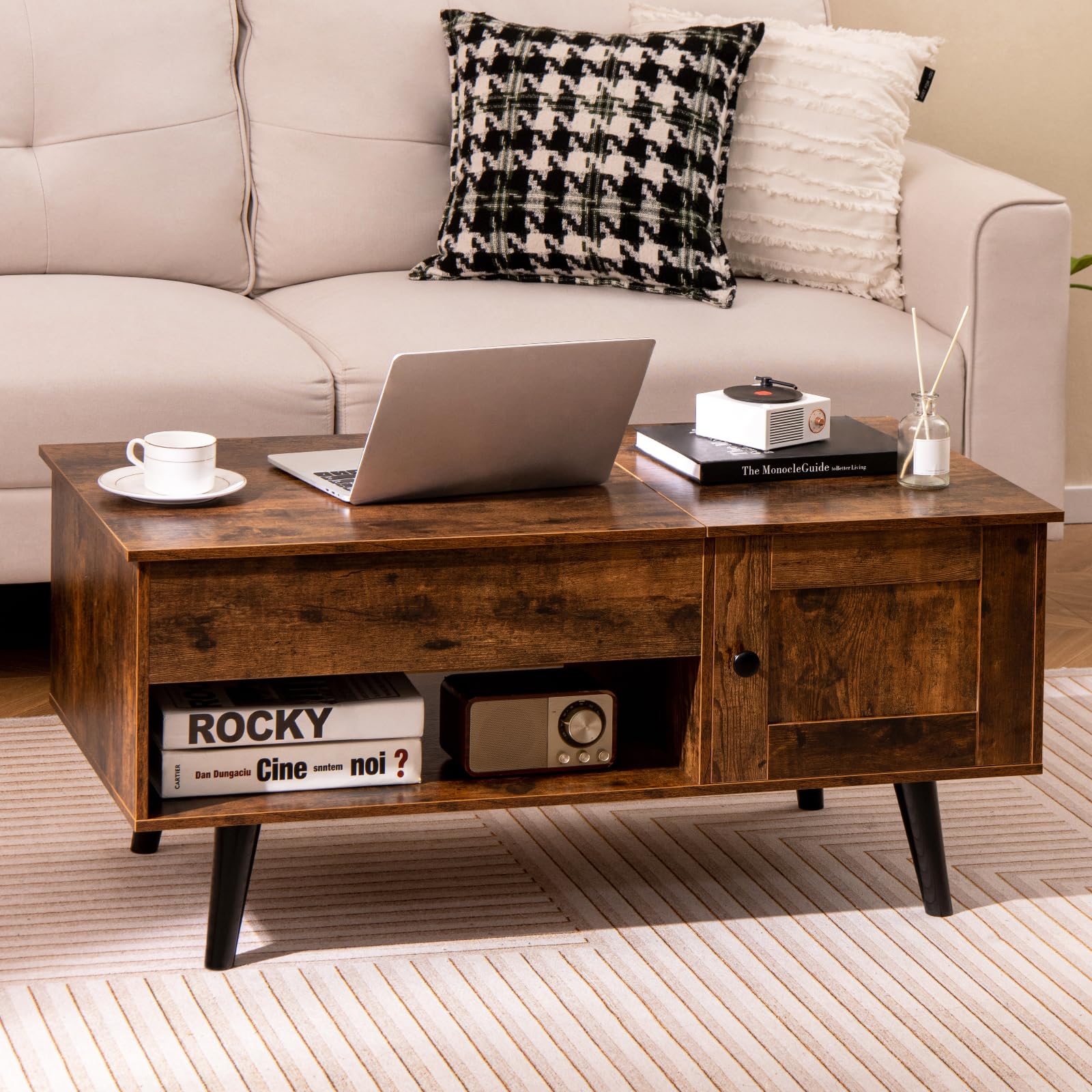 Lift Top Coffee Table, Modern Cocktail Table with Hidden Compartment