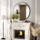 42 Inch Round Bathroom Mirror - Black Wall Mounted Circle Mirror with Metal Frame