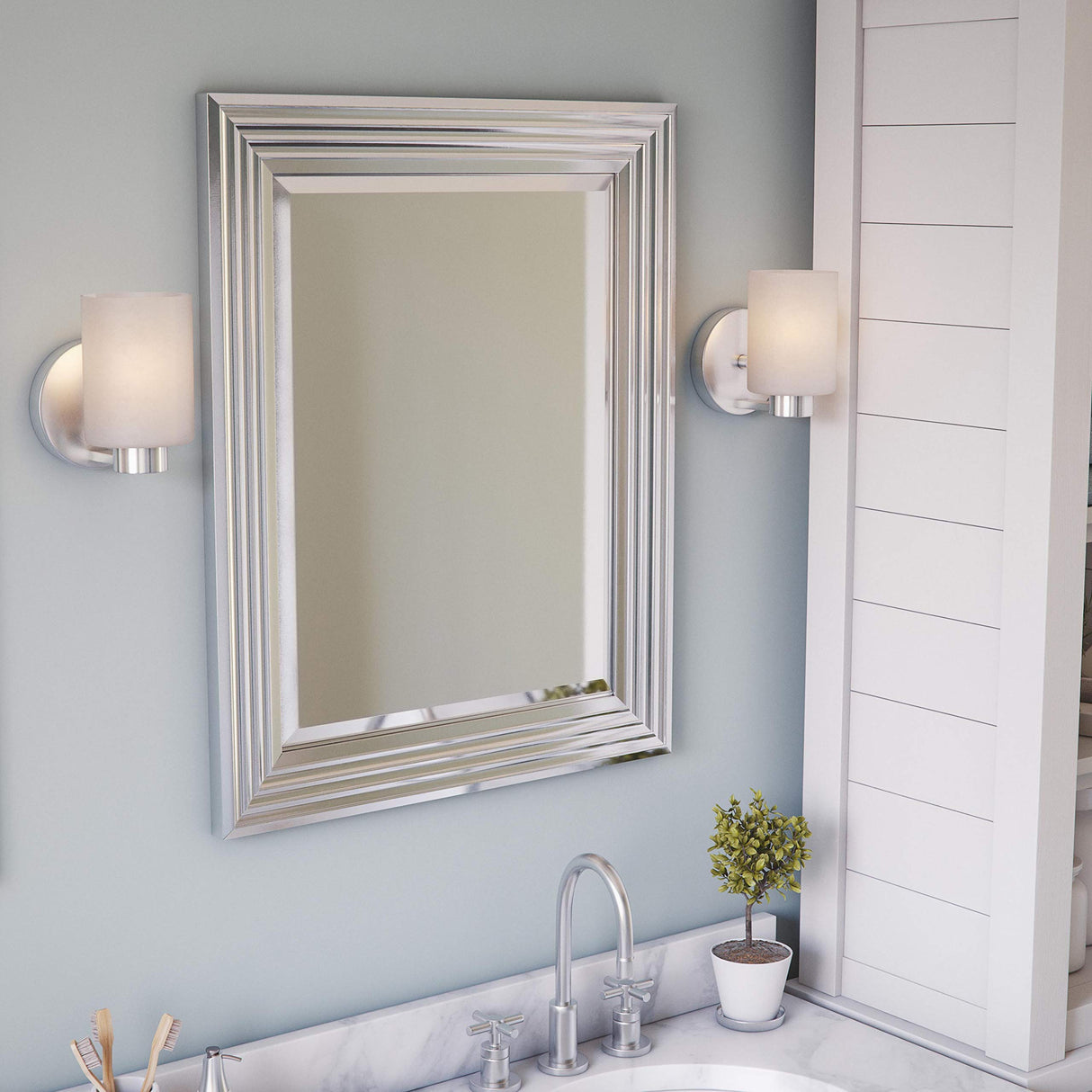 60320 Lyonesse Mirror with Chrome Finish, Coastal Style, 30" Height, 24" Width