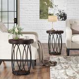Round Side Table, Small End Table with Storage Shelf