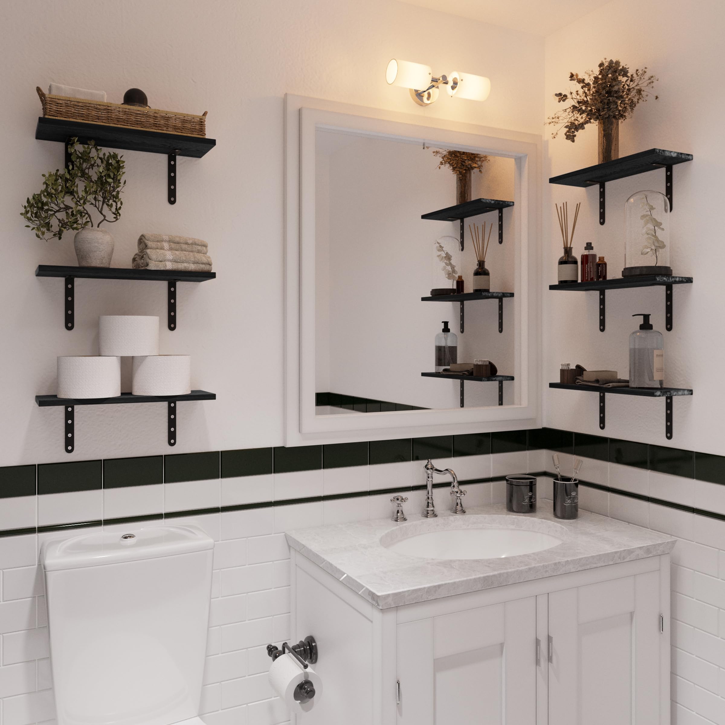 Floating Shelves - Set of 6 Shelves for Living Room, Kitchen, Bedroom