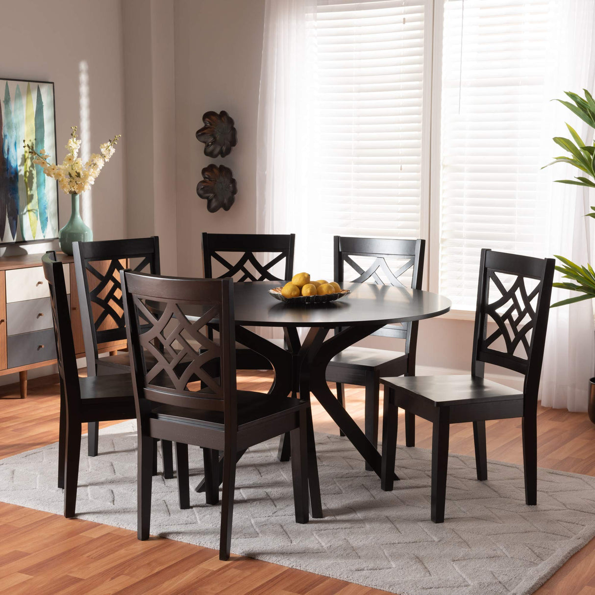 Miela Modern and Contemporary Dark Brown Finished Wood 7-Piece Dining Set