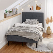 Twin Upholstered Bed Frame with Button-Tufted Headboard - Grey