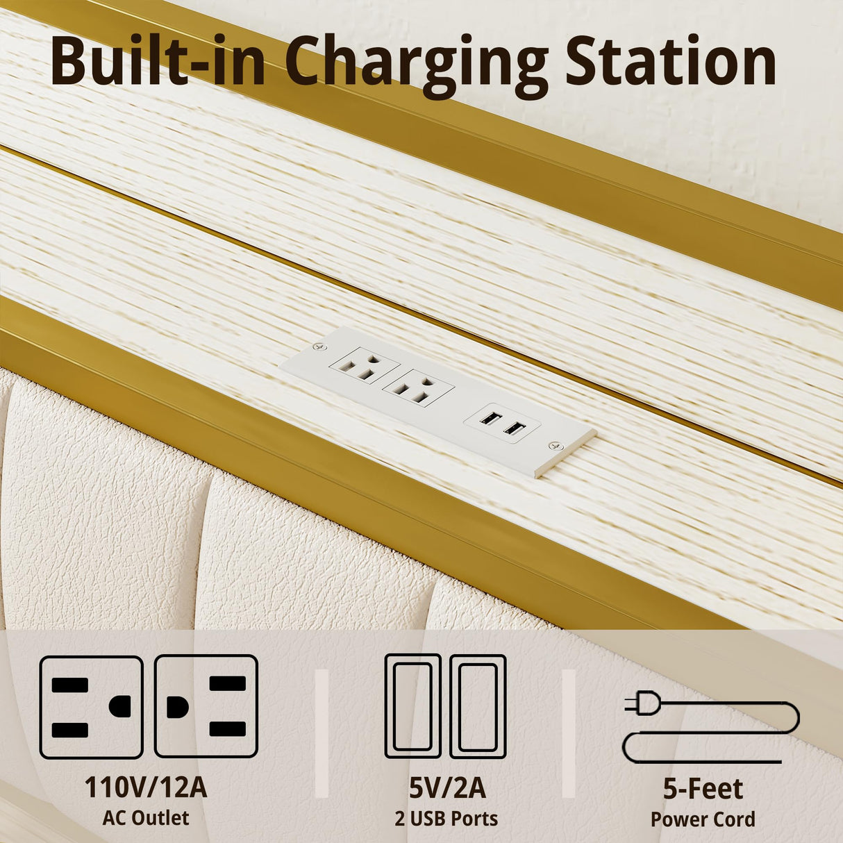 ANCTOR Queen Bed Frames, Storage Headboard with Charging Station, Solid and Stable, Noise Free, No Box Spring Needed, Easy Assembly