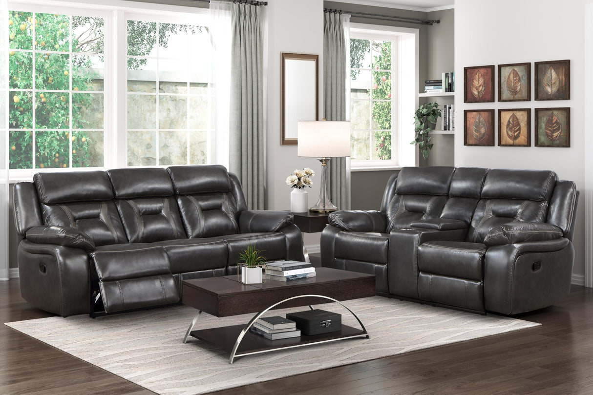 Ultra-Modern Reclining Loveseat with Center Console - Dark Gray Faux Leather