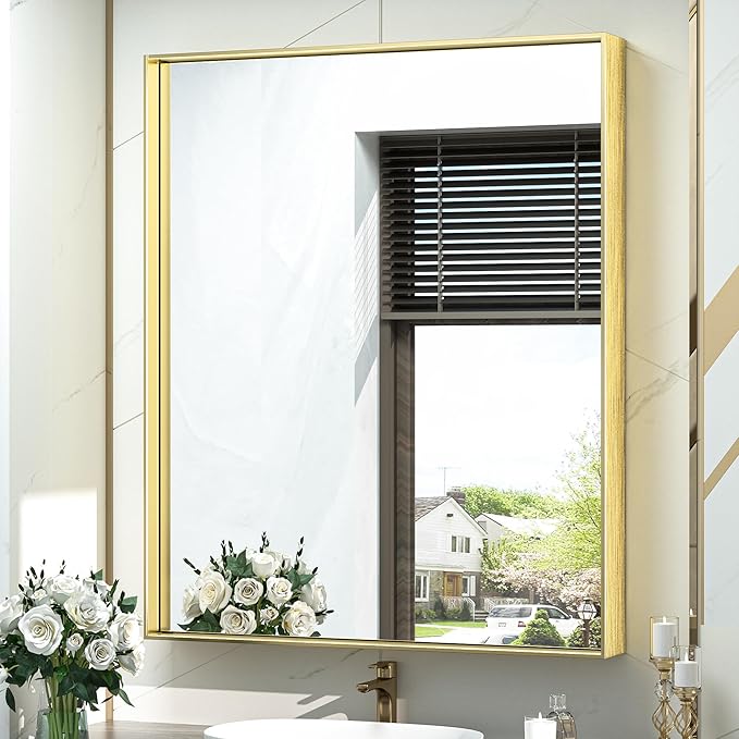24x32 Inch Silver Mirror for Bathroom Sink, Non-Rusting Metal Frame, HD Reflection