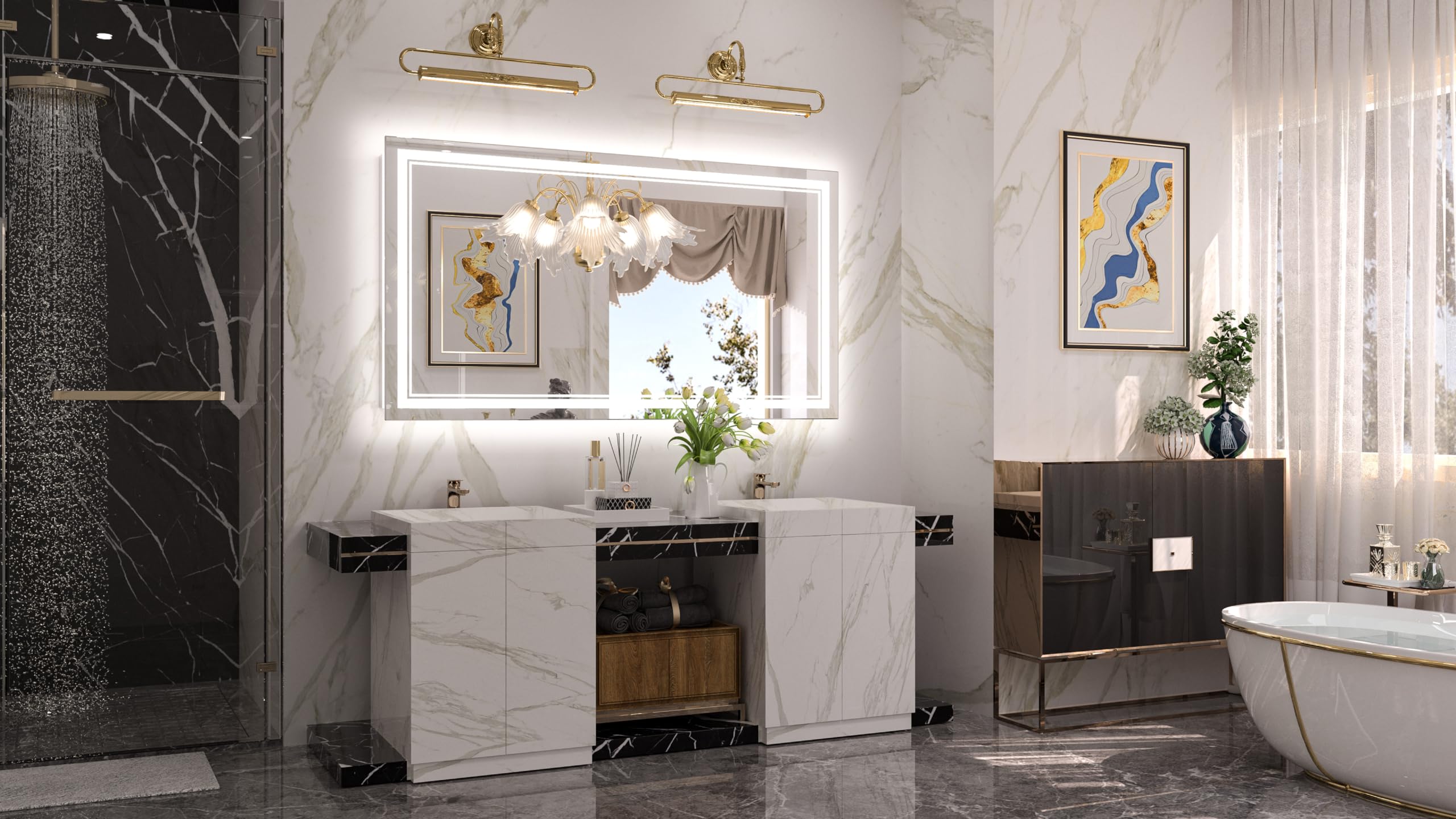 LED Bathroom Mirror with lights,  with Frontlit and Backlit