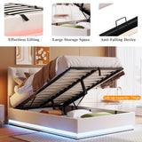 Full Size Upholstered Bed with Hydraulic Storage System and LED Light, Modern Platform