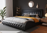 Queen Size Box-Tufted Platform Bed Frame/Faux Leather Upholstered Bed Frame