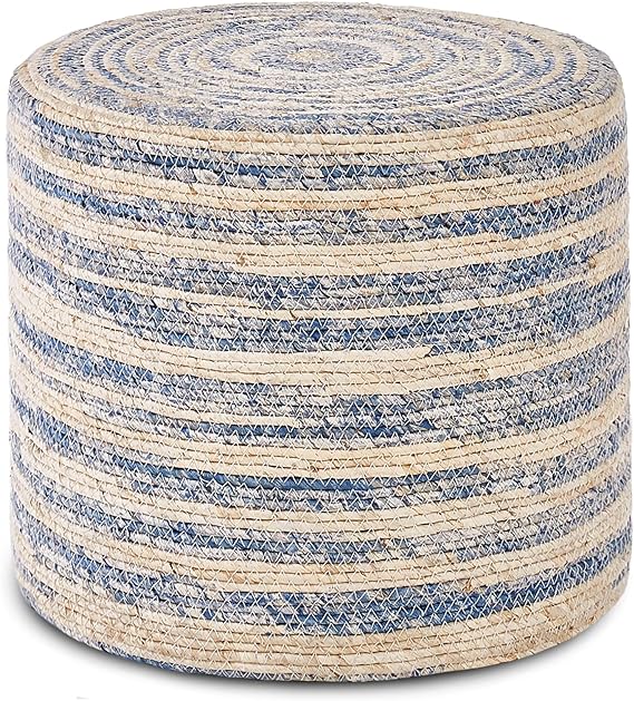 18'' Ottoman Pouf, Natural Braided Poof, Rustic Handweave Lounge Pouffe