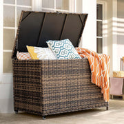 178 Gallon Outdoor Storage Box, Handle Large Portable Wicker Rattan Deck Box for Patio