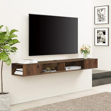 Black Floating TV Shelf 70 inch, Entertainment Center Wall Mounted Media Console