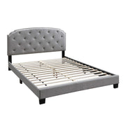 Twin Size Bed with Button Tufted Scalloped Headboard, Light Gray