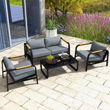 Metal Patio Furniture Set, 4 Pieces Modern Outdoor Conversation Set, Patio Set