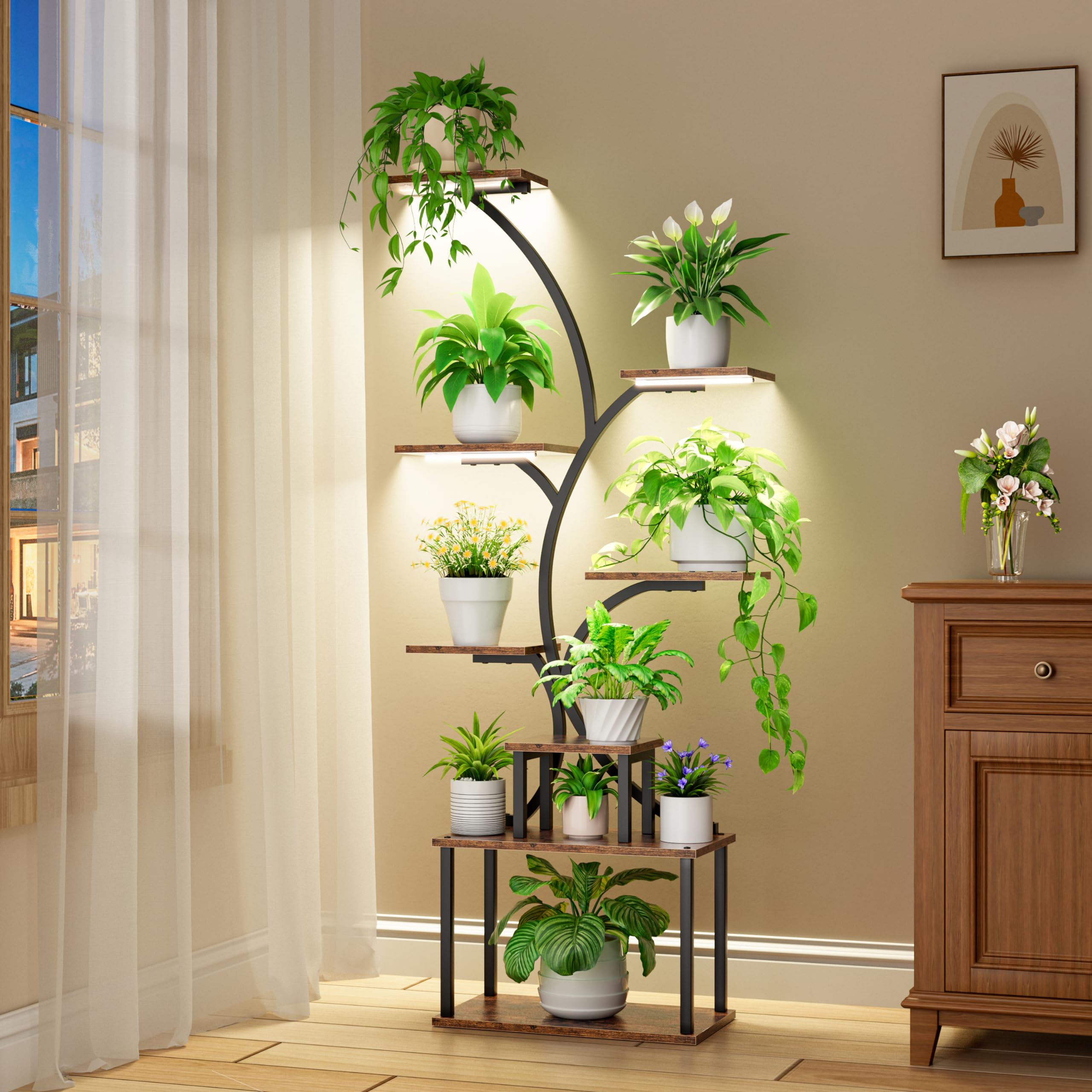 Plant Stand Indoor with Grow Light, 8-Tiered Tall Plant Stands for Indoor Plants Multiple