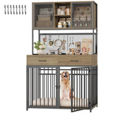 71" Tall Dog Crate Furniture with Storage Hutch - Rustic Brown