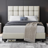 Full Upholstered Platform Bed Frame, Mattress Foundation with Height Adjustable Tufted