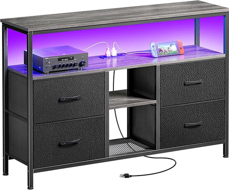 TV Stand Dresser with Power Outlets and LED Lights