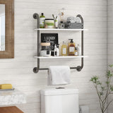 2 Tier 24 Inch Bathroom Wall Shelf with Towel Bar, Rustic Industrial Pipe Shelves for Wall